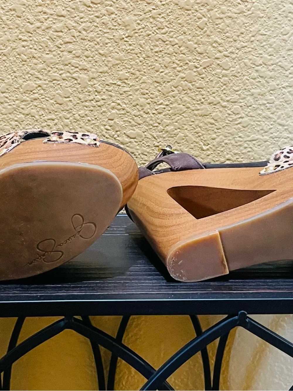 Jessica Simpson Leopard Print Platform Sandals with Black Ankle Straps